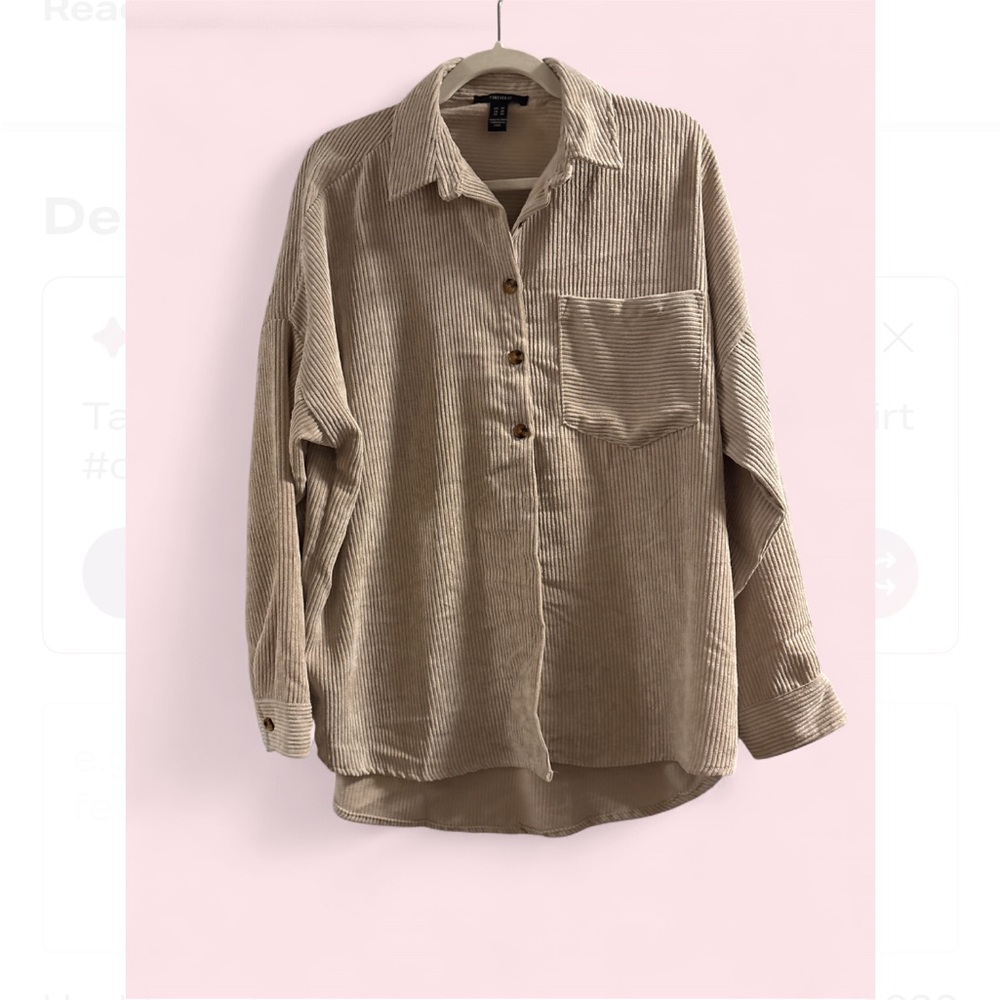 Forever 21 Men's Corduroy Button-Down Shirt in Beige/Tan